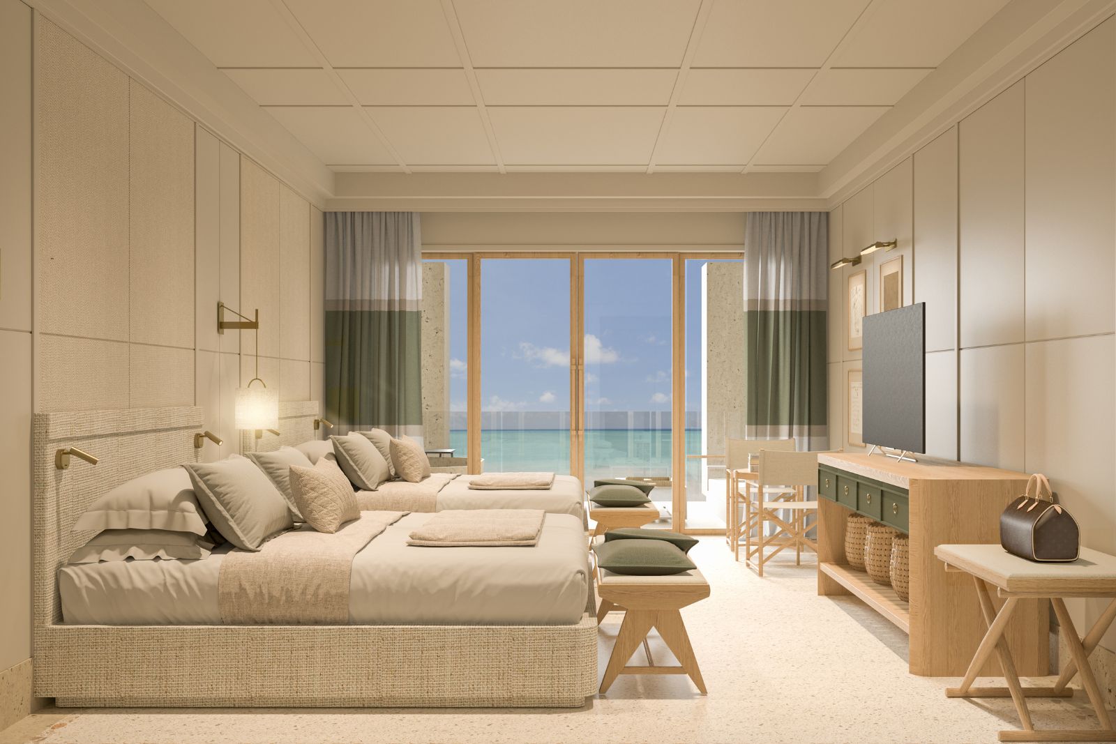 una habitación con una cama grande y una televisión